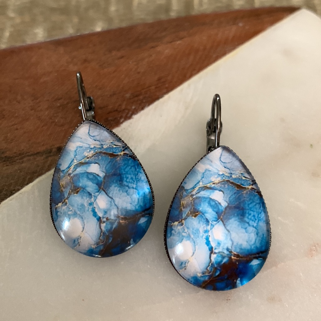 Blue Abstract Teardrop Earrings
